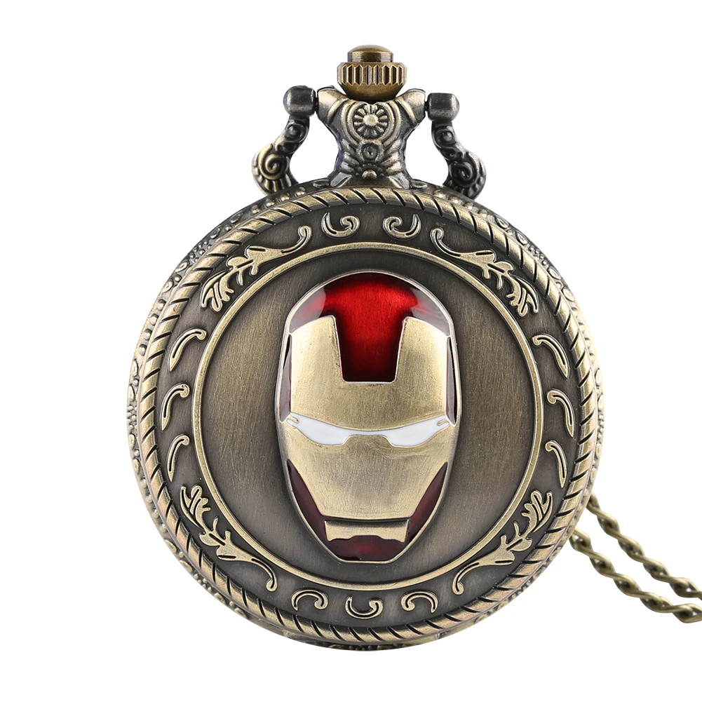 Mens Pocket Watch Iron Man Movie Theme Dial Quartz Pocket Watches
