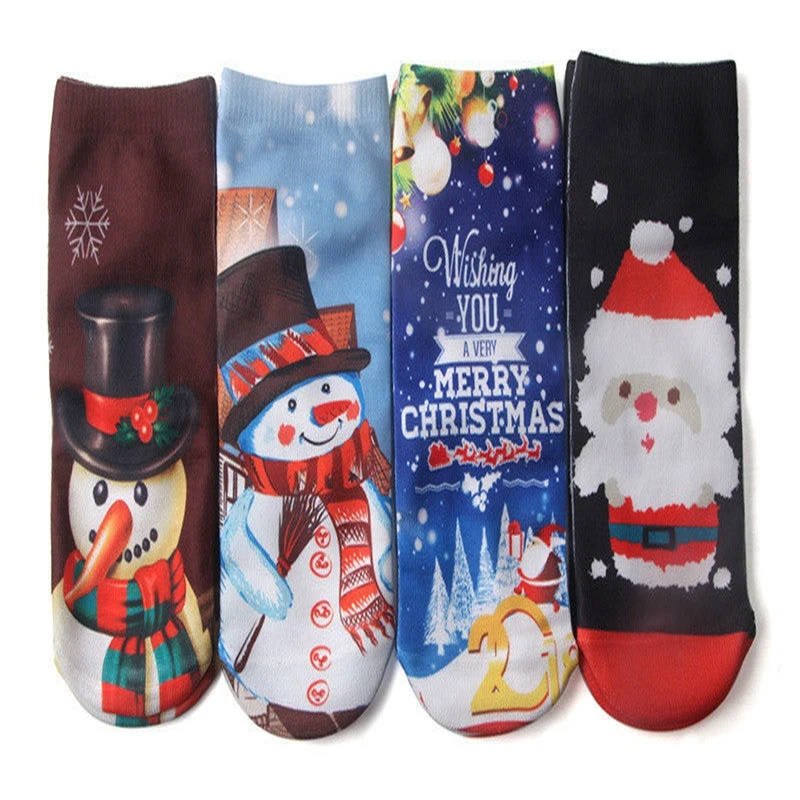 1 пара 3D принт рождественские носки женские Девочки Санта снеговик дерево носки повседневные низкие носки рождественские носки Горячие