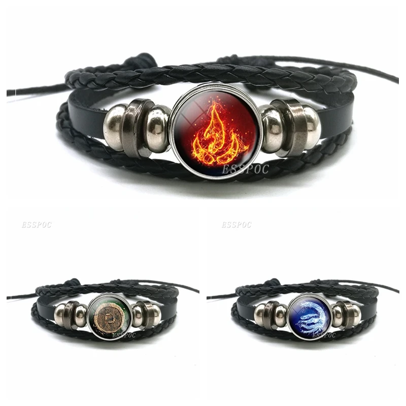 

Avatar:The Last Airbender Fire Nation Logo Black Leather Bracelet Anime Jewelry Aang Prince Zuko Cosplay Accessories Gift