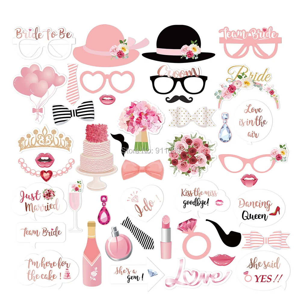 

Bride To Be Wedding Party Decoration DIY Flower Champagne Lipstick Diamond Ring Photobooth Props Wedding Ceremony Party Supplies