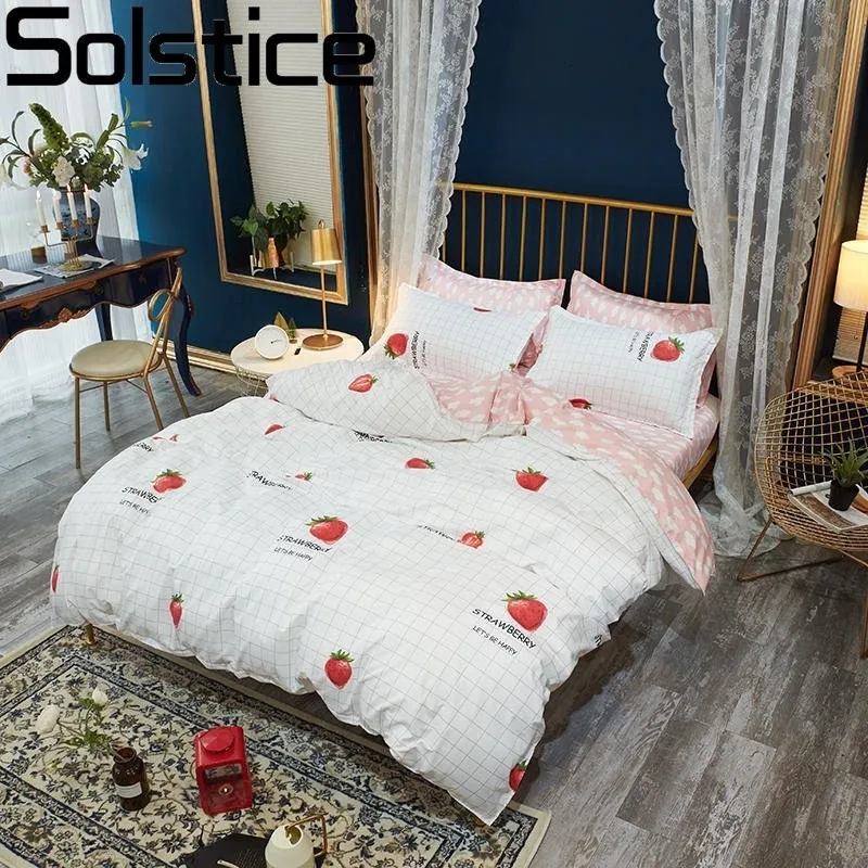 

Solstice Comforter Bedding Sets Cartoon Princess Girl Strawberry Flat Bed Sheet Twin Full Queen King Size Bedclothes Pillowcases