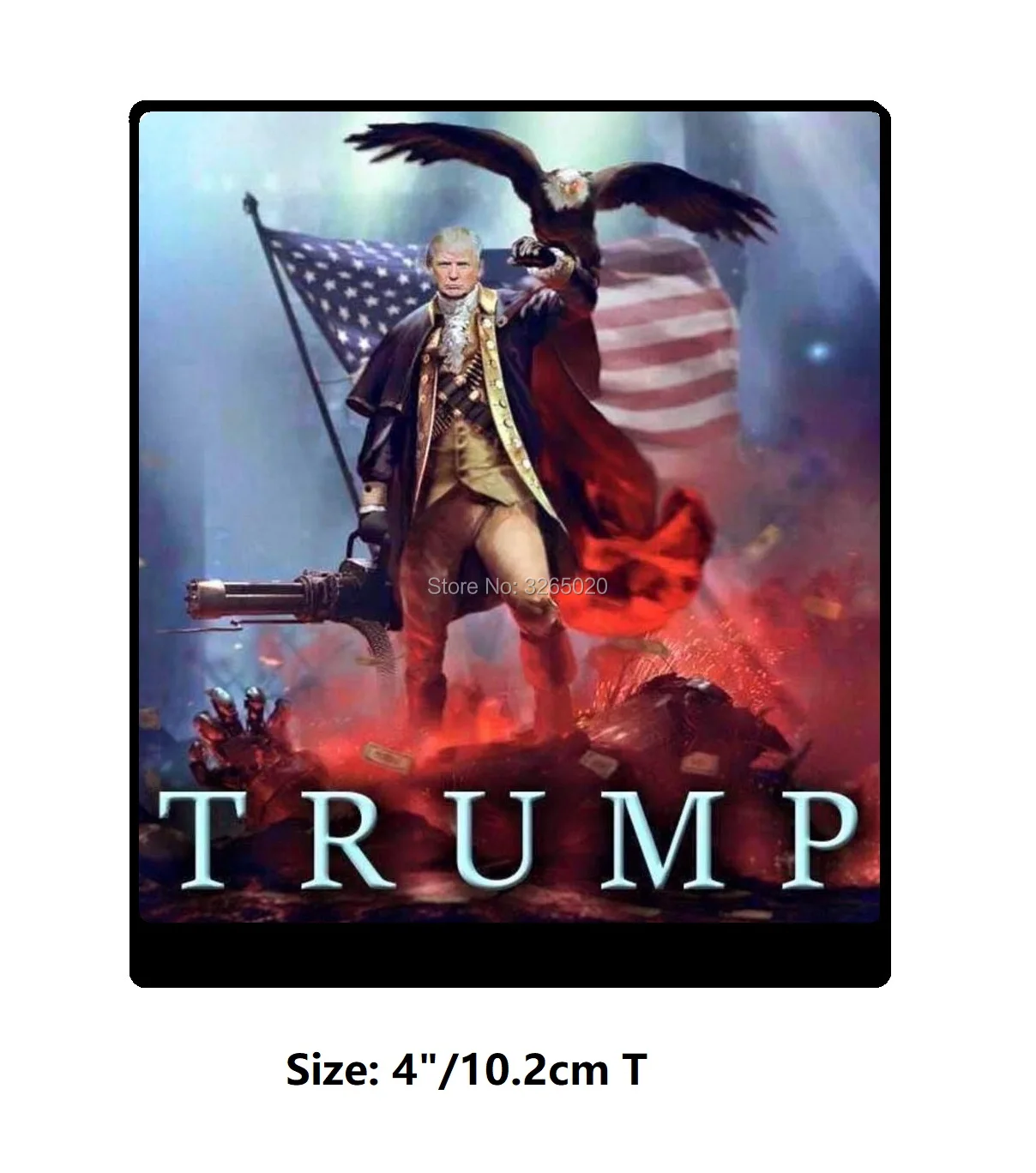 3.5" TRUMP WITH EAGLE n GUN US FLAG Embroidered Iron On Patches Funny