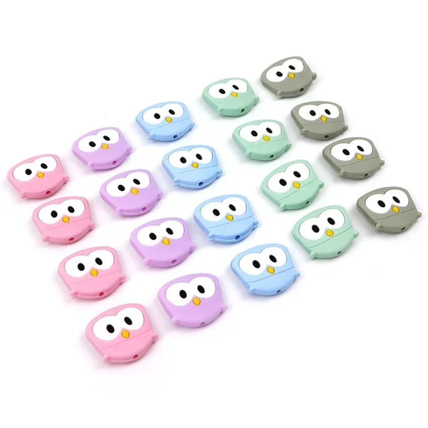 

KWD 5-piece silicone beads owl cartoon animal teether Diy Teething dummy clip chain Montessori baby accessories teether