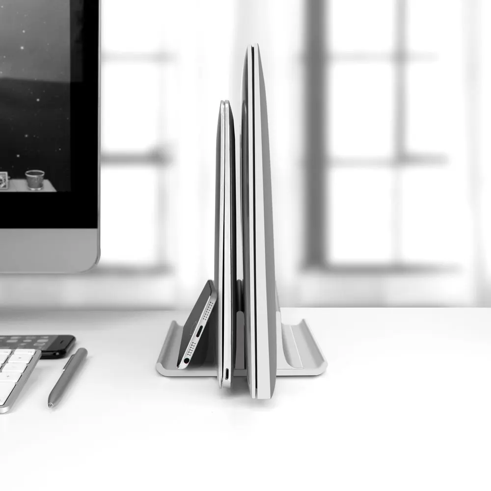  Adjustable Metal Vertical Laptop Stand Newly Designed 2 Slot Aluminum Desktop Dual Holder Up to 17.