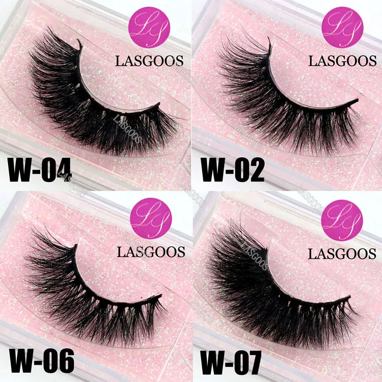 LASGOOS 4 Boxed Pink Glitter Mink Fur 3D Messy Eye Lashes Fake Eyelashes Set W-02 W-04 W-06 W-07 | Красота и здоровье