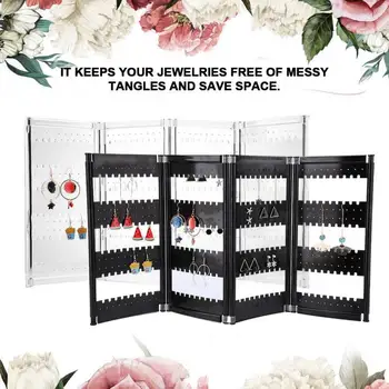 

Foldable 4-Panel Jewelry Holder Earrings bracelets necklaces Display Stand Ear Studs Storage Rack Jewelry Organizer accessories