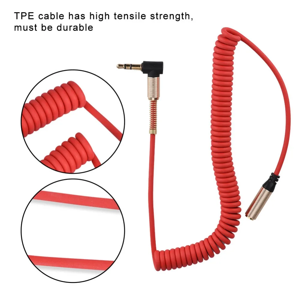 2pcs Gold Plated 3.5 mm Male to 3.5mm female AUX Cable Spring Audio Extension Cable Right Angle headphone adapter phone adapter