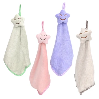

Hanging Hand Towels Kitchen Cloth Smiling Face Cute Star Water Absorption No Lint Dishcloths Coral Velvet