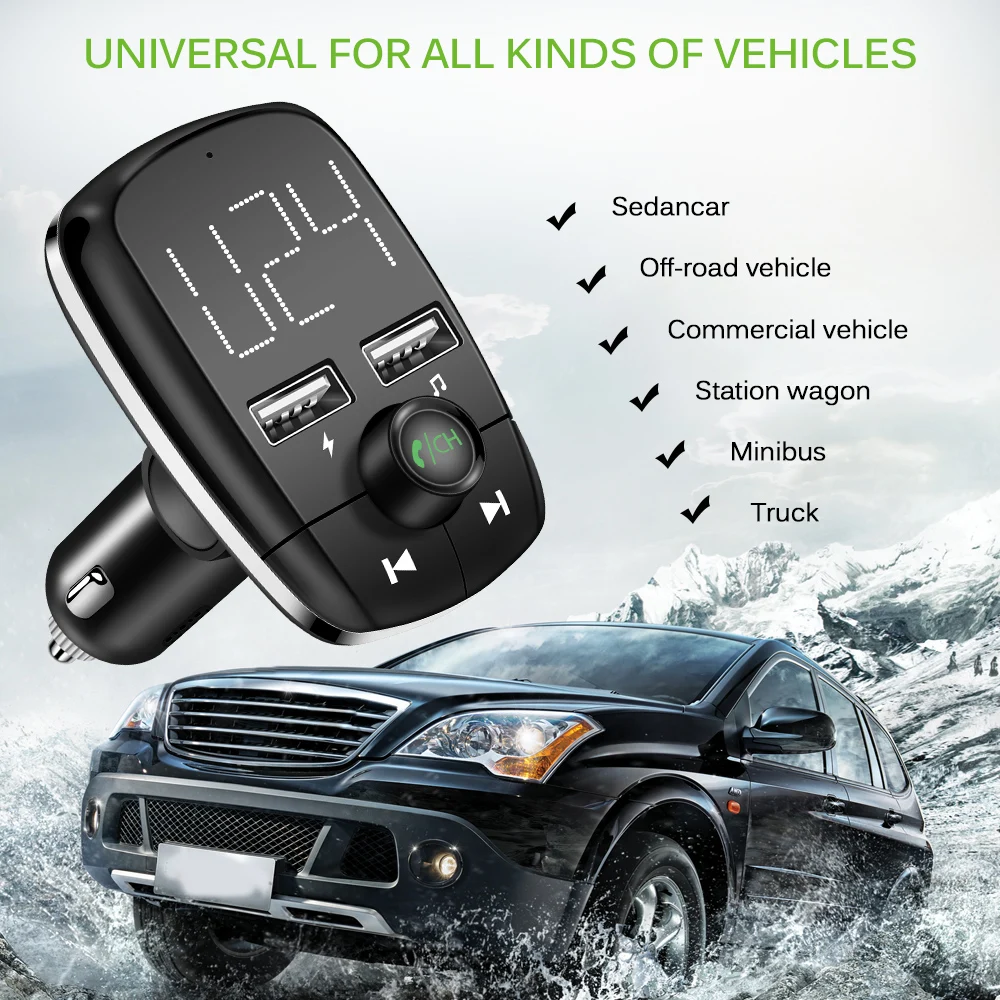 

TiOODRE Car MP3 Player Bluetooth V4.2 Hands-free Double USB Ports Charge Adapter FM Transmitter Modulator Car Kit