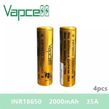 

Free shipping 4pcs Vapcell INR 18650 2000mAh 35A Max pulse discharge 70A High drain rechargeable battery electronic smoke E-CIG