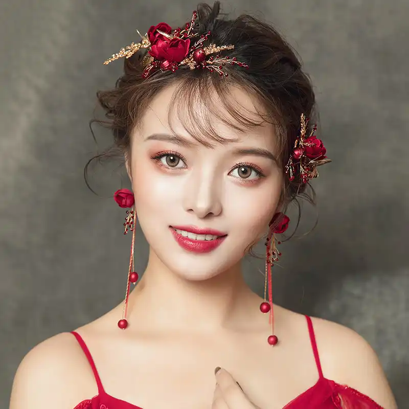 Bridal Headpiece Wedding Hair Accessories Red Head Piece Jewelry