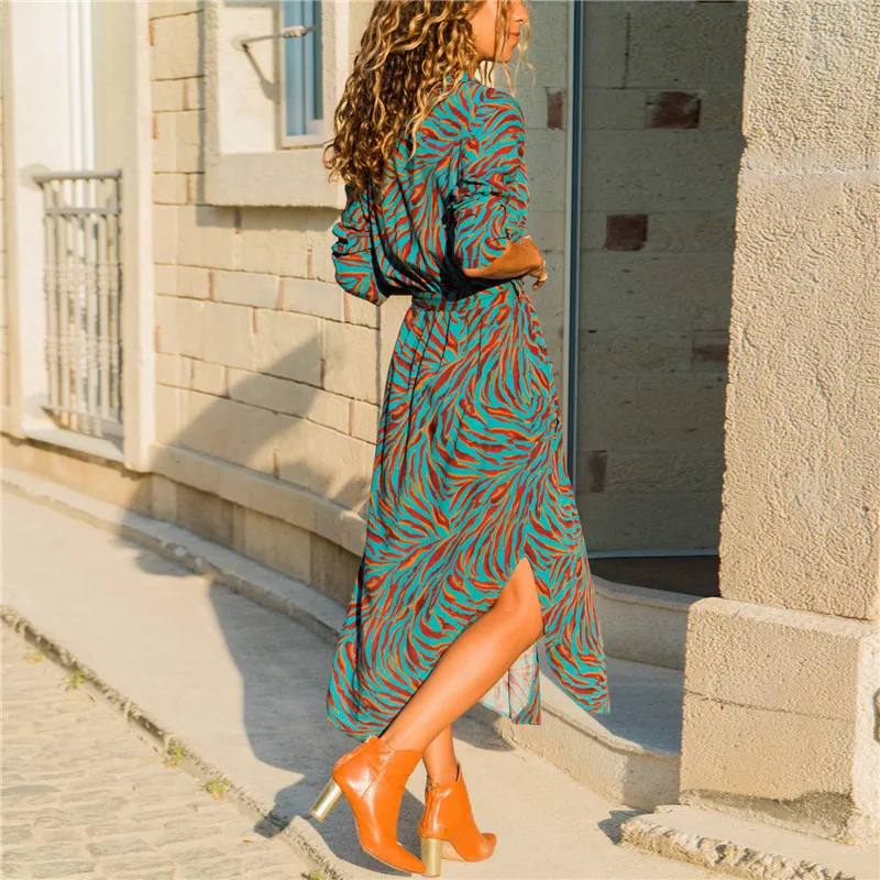 

2019 Summer Dress Women Floral Print Beach Boho Long Maxi Chiffon Dresses Sexy V-Neck Vintage Holiday Party Dress Robe Femme