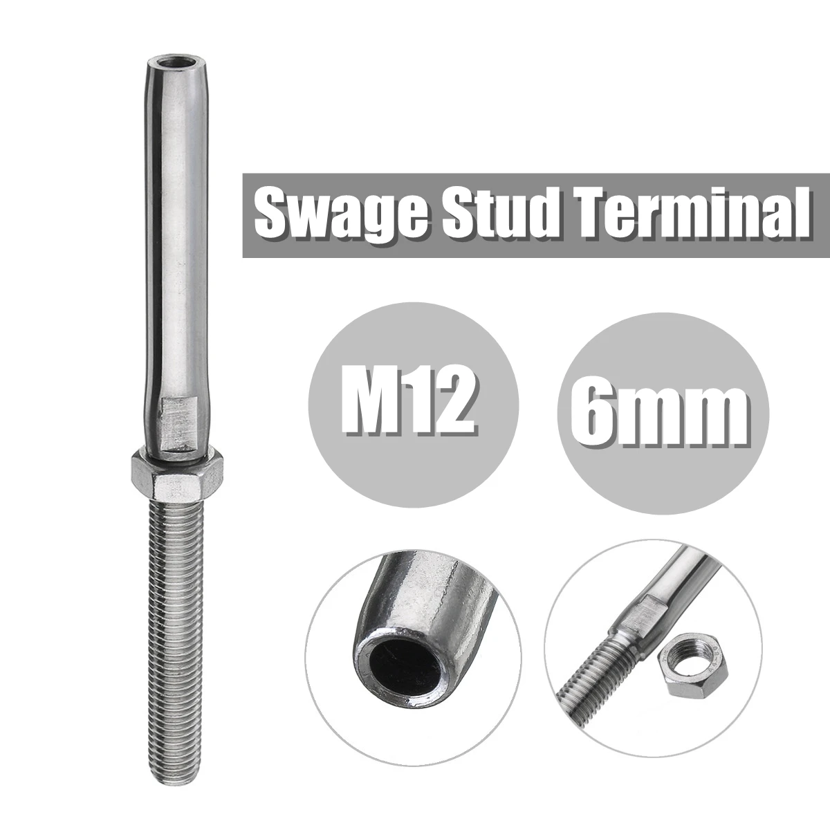 

M12x6mm Stainless Steel Swage Stud Wire Connector Terminal for 6mm Wire Rope