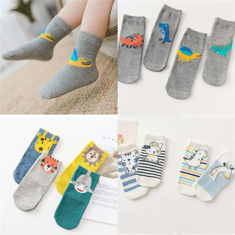 4 пары детских носков с героями мультфильмов хлопковые носки для малышей, комплект весенне-летних носков для новорожденных, От 0 до 12 лет