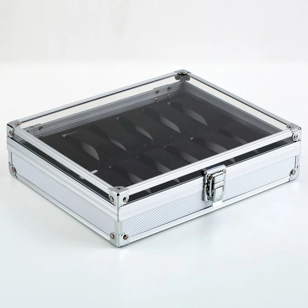 

Aluminium Alloy Storage 12 Grid Watch Display Organizer Wrist Case With Lock
