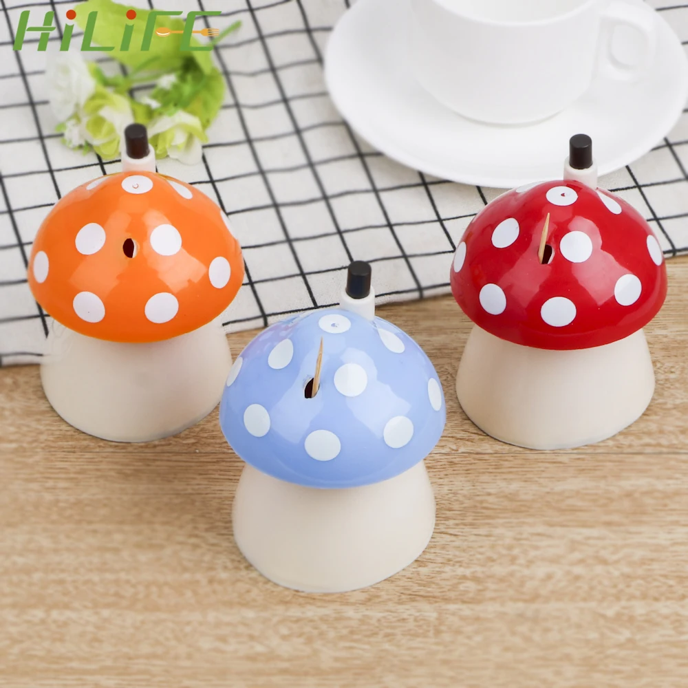 

HILIFE Dust-proof Toothpick Storage Container Box Mushroom Shape Toothpick Holder Tableware Plastic Automatic Toothpick Dispense