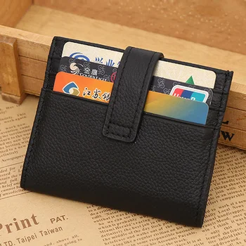 

Mini Genuine Leather Wallet Business Bank ID Card Holder Men Solid Hasp Cards Wallets Bifold Short Front Pocket Slim Male