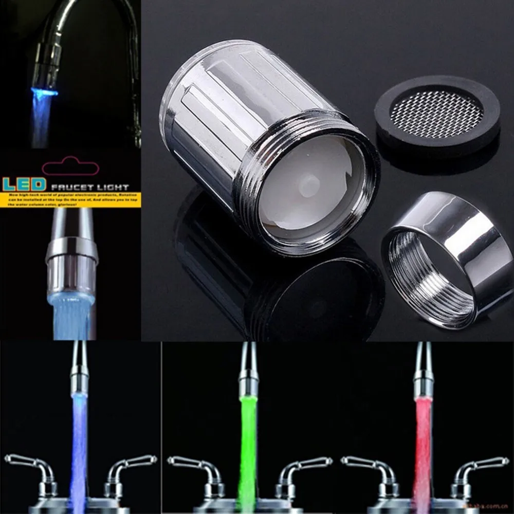 

Household Faucet Temperature Sensing Glowing RGB Multiple Color LED Bathroom Kitchen Faucet Light Tap Water-Powered on the crane
