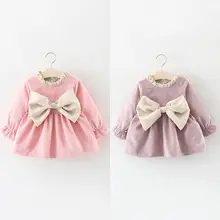 Multitrust бренд новорожденных для маленьких девочек с длинным рукавом Бантом принцессы розовый фиолетовое платье для вечеринки зима осень Милая одежда