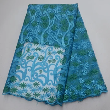 

African french lace fabric 2019 high quality embroidered beaded stones Nigerian tulle lace fabrics for wedding party dress