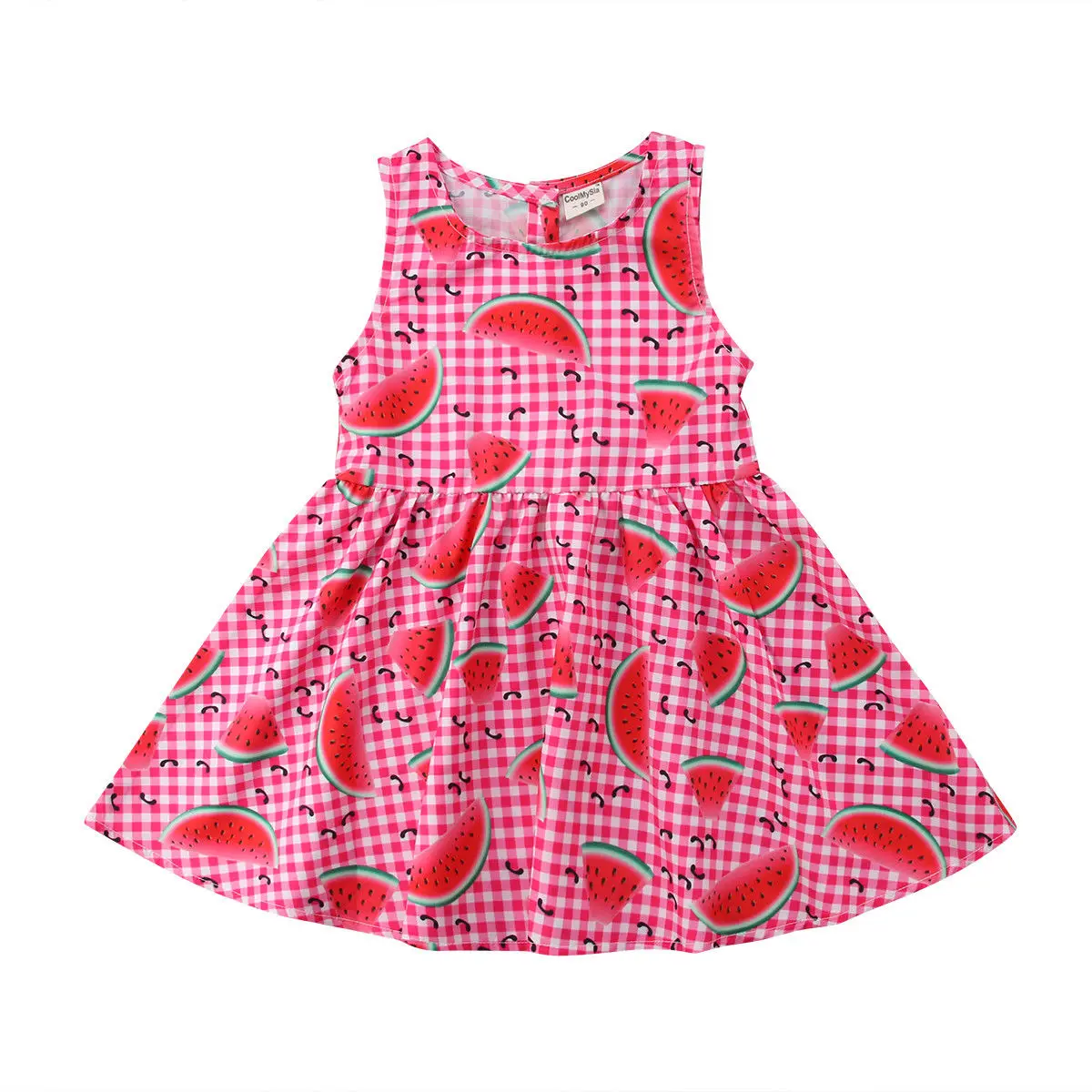 

Emmababy Kids Baby Girl Sleeveless Watermelon Printing Checks Princess Dress Age 2-5 Years Summer Clothes