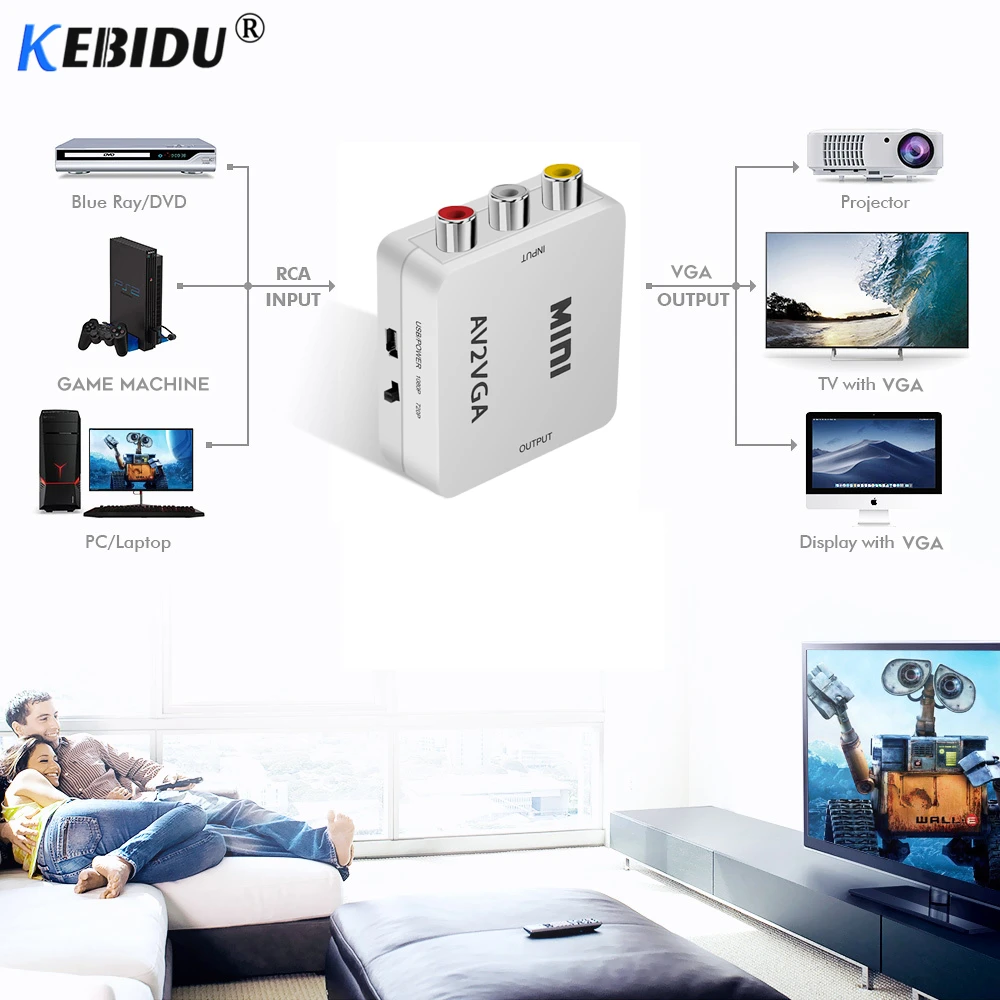 Конвертер видео KEBIDU Mini HD AV2VGA конвертер AV RCA CVBS в VGA с аудио 3 5 мм для ПК HDTV|Кабели VGA| |