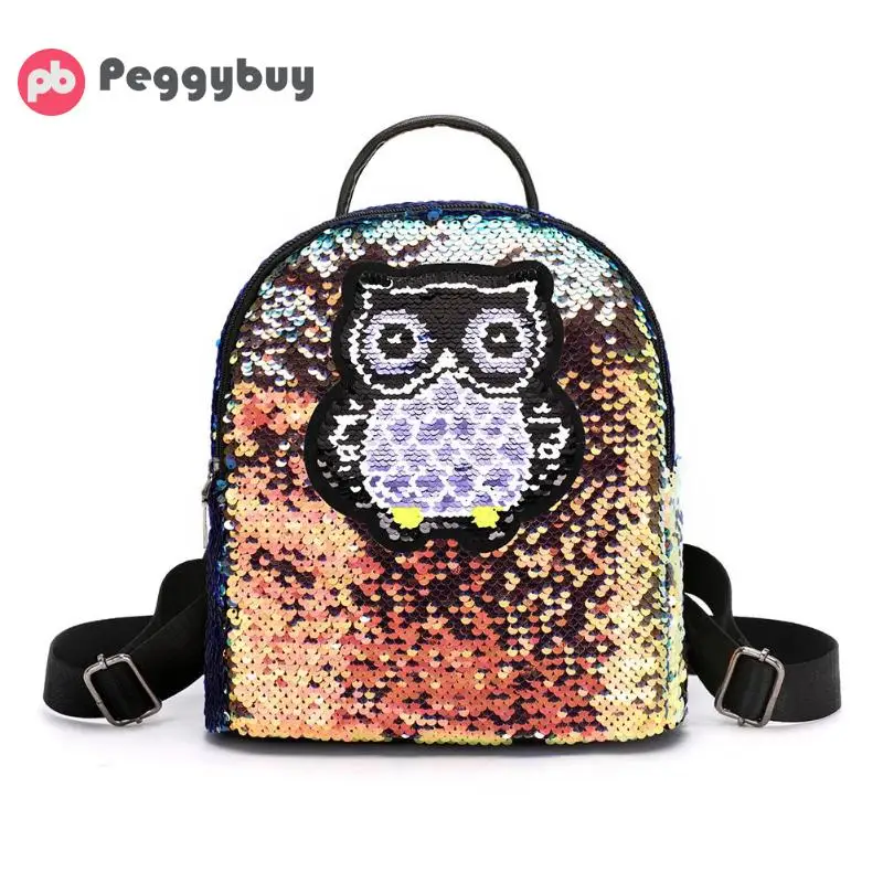 

Sequins Backpacks Teenager Girls PU mochila Bling Backpack Cartoon owl Girls Travel Shoulder Bags School Bag sequin backpack