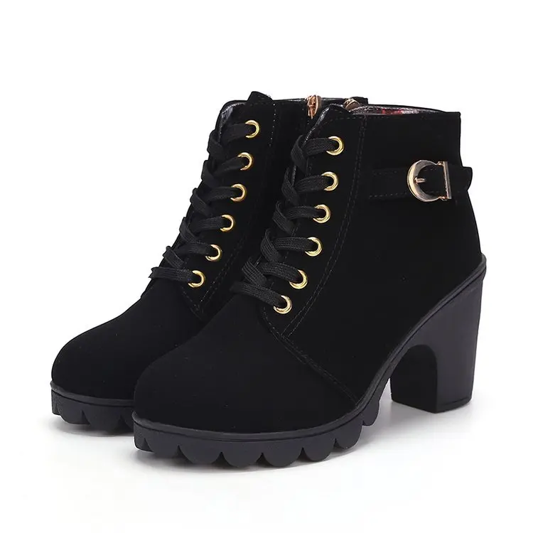 Goede 2018 Nieuwe Vrouwen Boot Herfst Winter Korte Laarzen Vrouwen Hoge Hakken Martin Laarzen Vrouwen Enkellaars Zwarte Vrouwen Schoenen MN001