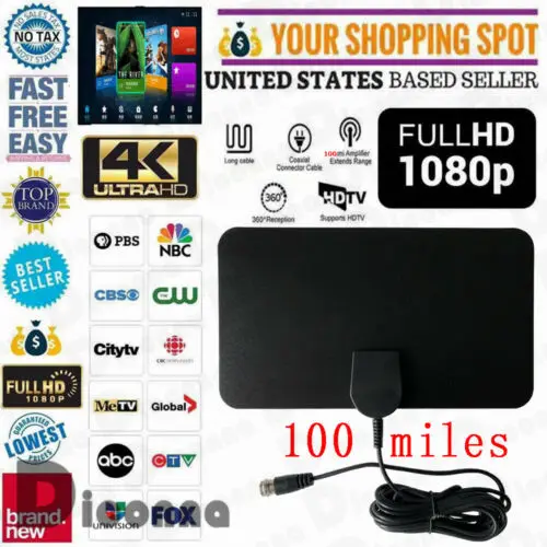 100 миль тонкая плоская антенна HD High Def TV Scout HDTV DTV Sky Link Skylink кабель 1080p|Телевизионные