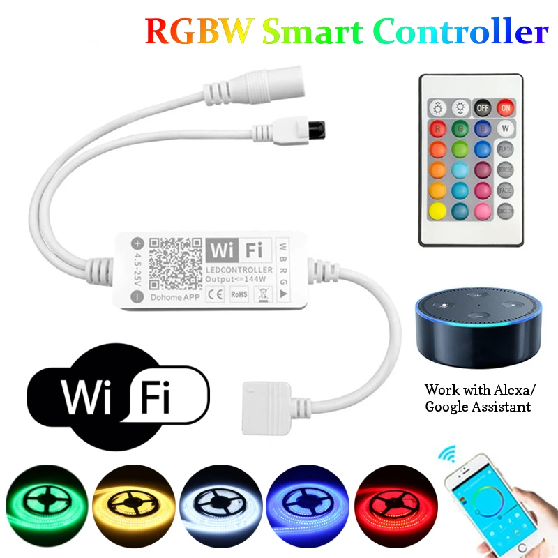 

DC5-25V 144W Light Strip Controller 5Pin Smart APP WiFi RGBW LED Strip Light Controller Work With Alexa Google Assistant