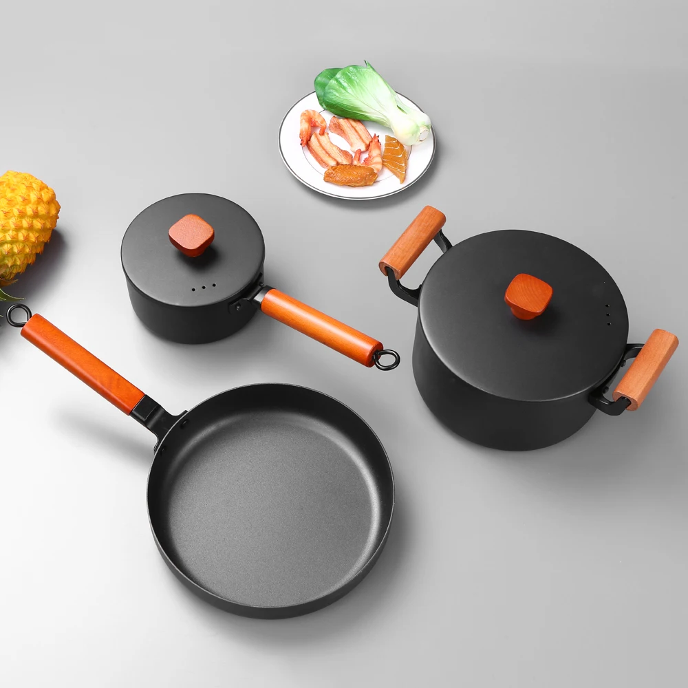 

3pcs/set Iron Pan Set of 3 Casting Iron Pan Nonstick Iron Pot Soup Pot Milk Pot Frying Tools