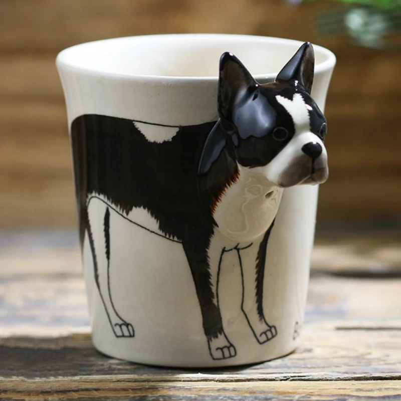 200 мл РУЧНАЯ рисованная животная собака кофейная чашка креативная Бостонский терьер керамическая чашка мультяшная Подарочная кружка для кофе офисные чашки для воды вечерние подарки