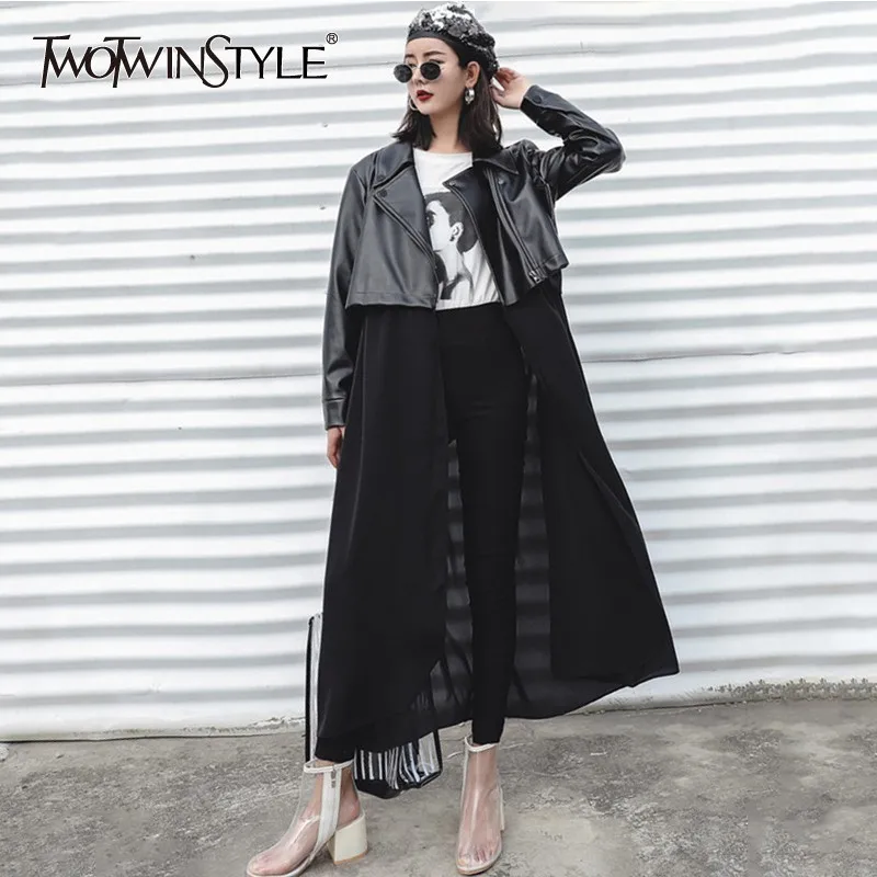 TWOTWINSTYLE pu кожаные куртки для женщин с длинным рукавом плюс толстый Корейский