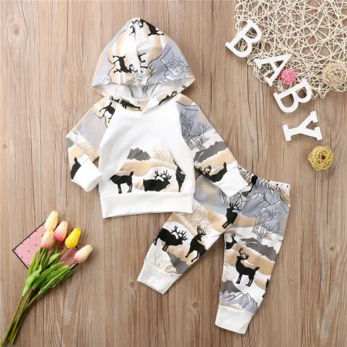  Toddler Baby Boys Girl Deer Tops Hoodies Pants Legging Outfits Clothes Set 0-24M