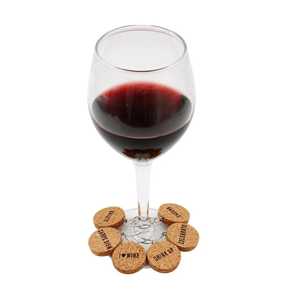 

6Pcs Cork Glass Charms DIY Goblet Wine Glass Rings with Wire Hoop Drink Markers for Parties Holidays