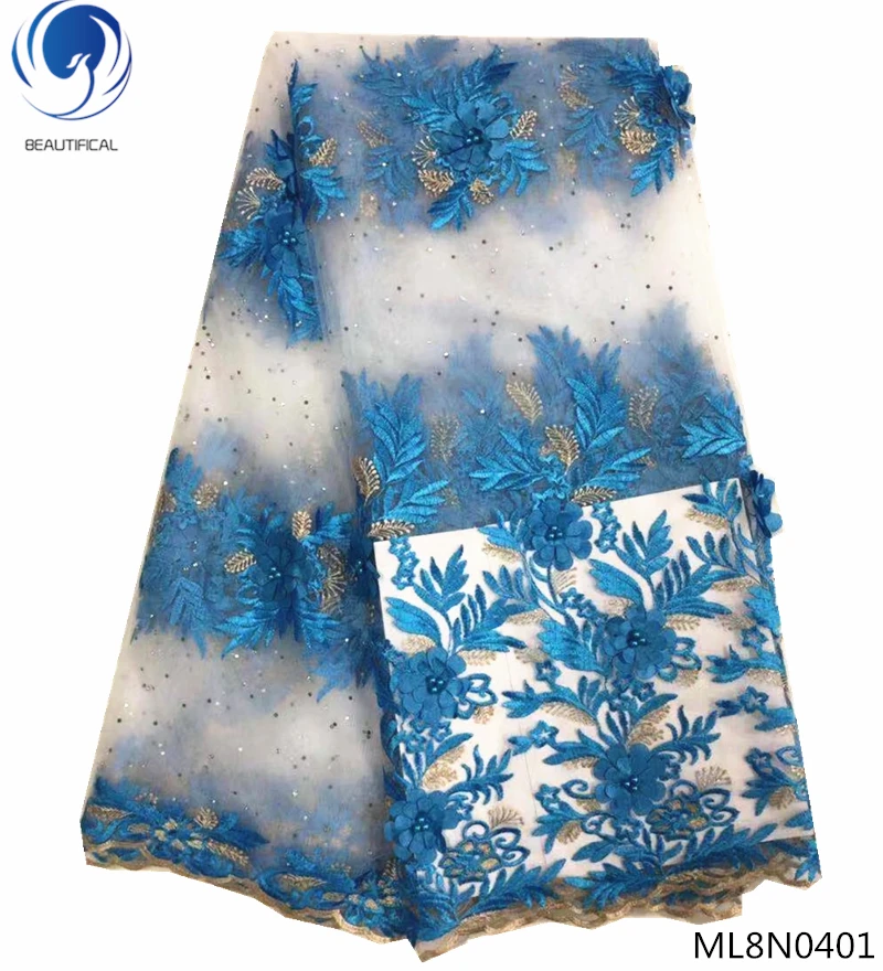 

Beautifical african 3d laces fabrics 2019 French tulle fabrics dress with stones and beads for women dress 5yards/lot ML8N04