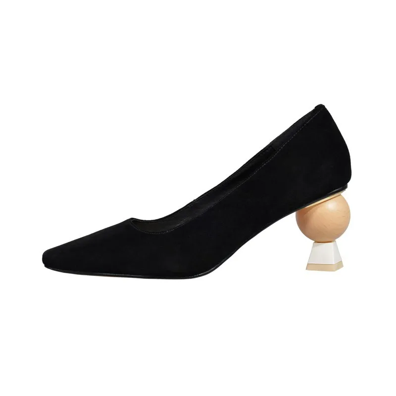 

Carole Levy 2019 New Design Special Geometric Heel Concise Solid Black/apricot Pointed Toe Shallow Woman Summer Single Shoes