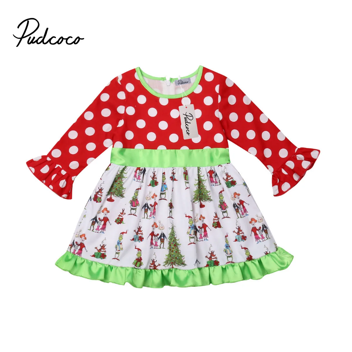 

Christmas Kids Toddler Baby Girl Dot Long Sleeve Santa Claus Polka Dot Princess Party Festival Dresses