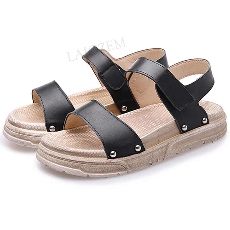 

LAIGZEM Women Sandals Suede Comfort Wide Foot Friendly Flat Sandals Basic Summer Students Shoes Woman Sandalias Big Size 35-40