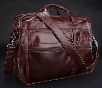 

Free Shipping Fashion Men's Briefcases Vintage 100% Genuine Leather Red-brown Messenger Shoulder Bag Most Popular Laptop Bag