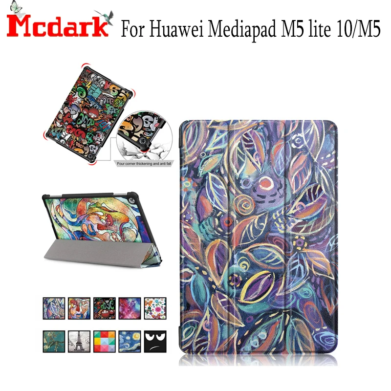 New 10.1 Inch For Huawei Mediapad M5 lite 10/M5 Smart Tablet Leather Case Magnetic Silk Texture Slip-resistant Protective Cover |