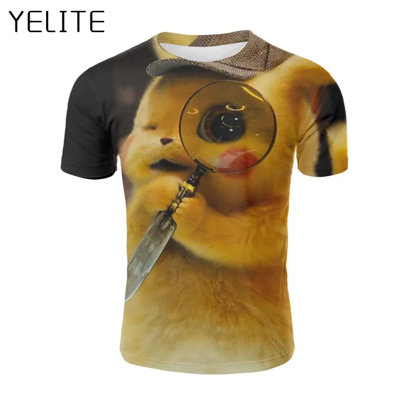 YELITE новый фильм Покемон детектива Пикачу 3D футболки для мужчин модные