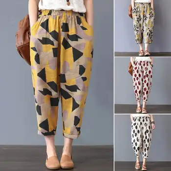 

Casual Trousers Women's Harem Pants 2020 ZANZEA Summer Autumn Linen Pantalon Kaftan Female Plus Size Floral Cropped Pant 5XL