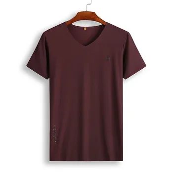 

8xl Large Size High-elastic V-neck Short-sleeved T-shirt Fat People Loose Men's Thin Section Summer Half-sleeve Bottoming Shirt