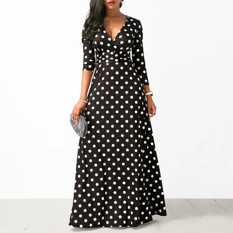 

Hirigin Polka Dot Maxi Dress 2018 Hot Women Boho V Neck Party Evening Party Club Dress Prom Long Dress Clubwear