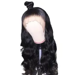 Beeos объемная волна глубокая часть 13*6 Синтетические волосы на кружеве человеческих волос парики для Для женщин предварительно сорвал