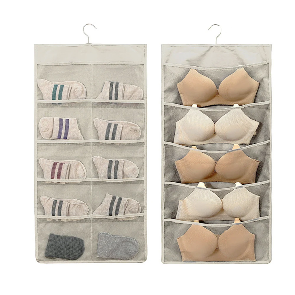 

Double Sided Hanging Storage Bag Polyester Storage Bag Socks Bra Underwear Mesh Breathable Grids Closet Wardrobe Home Organizer