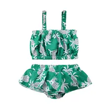 Детская пляжная одежда с ананасом из 2 предметов; одежда для маленьких девочек; Топ; рубашка+ шорты; пляжная одежда; комплект бикини