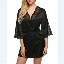 Женский сексуальный шелковый халат, кружевное белье с поясом, банный халат, ночное белье для женщин, сексуальное ночное белье размера плюс, женские халаты