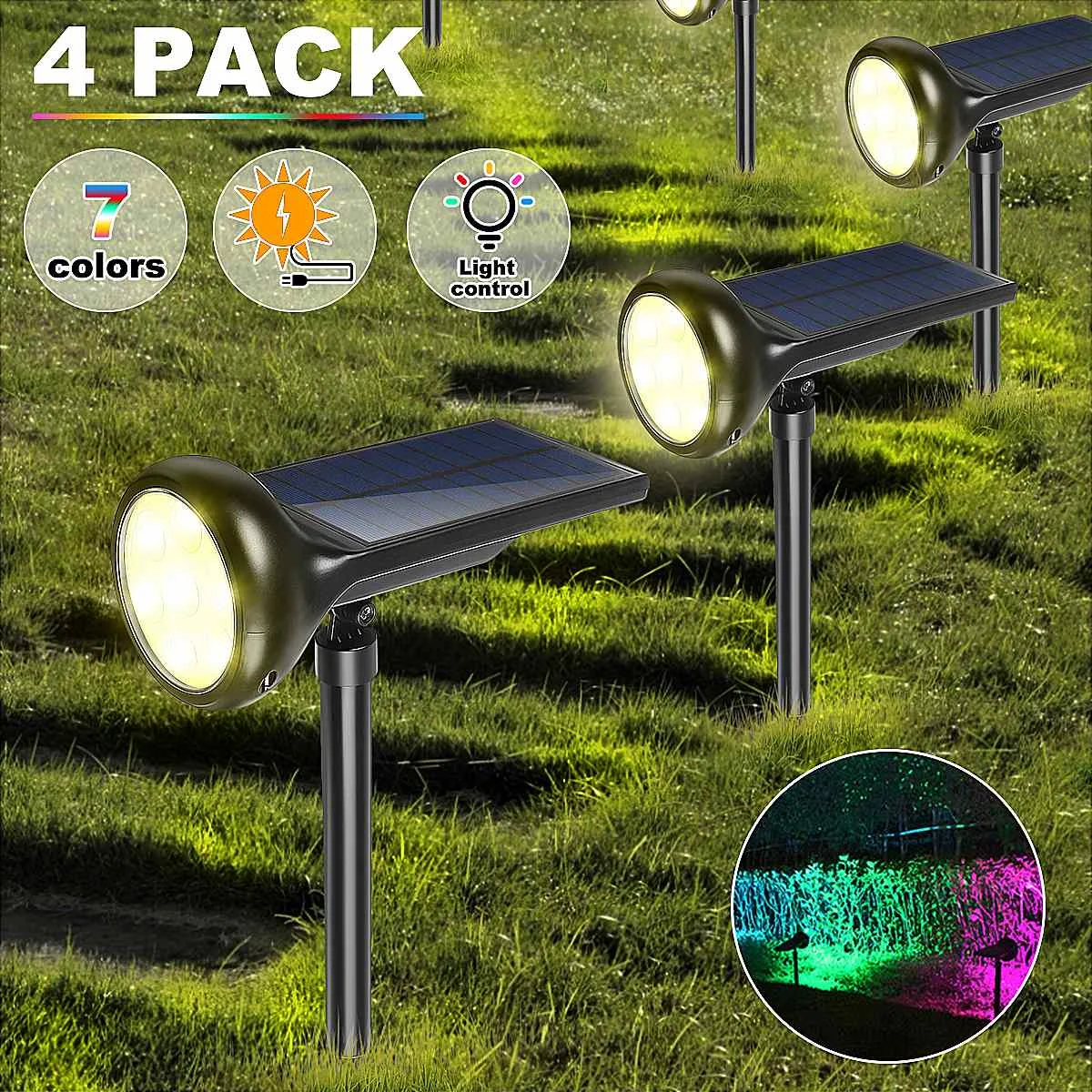 

RGB Solar Landscape Spotlight Pathway Outdoor Garden Waterproof Auto On/off Wireless Sun Power Landscape Lighting Color Changing